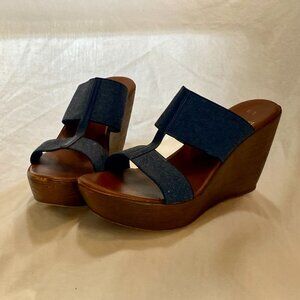 Size 8.5 Italian Shoemakers SECRET Dark Denim Wedge